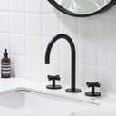 Matte Black Bathroom Faucet, Indare 8-inch Brass Widespread Faucet for Bathroom Sink 3 Holes with Pop-up Drain Assembly and Supply Lines Preassembled, 110101-PB