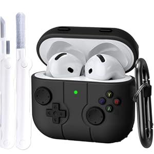 KOREDA Game Case for AirPods 4th Generation Case Cover, Cute Funny Cartoon Silicone Protective Case with Cleaning Pen and Keychain for Apple Airpods 4 (Black)
