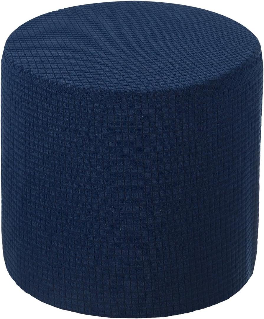Uxcell Ottomen Cover Round, Stretch Ottomen Slipcover Fit Diameter 9.8"-12.6", Non-Slip Footstool Protector Cover for Bedroom Navy Blue