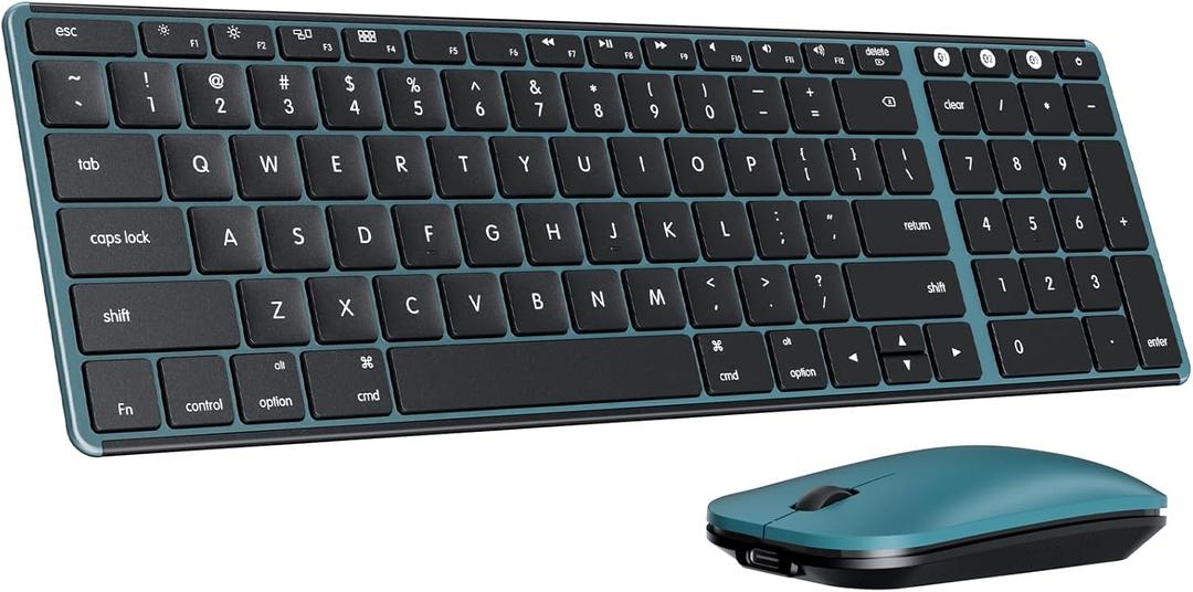 seenda Bluetooth Keyboard and Mouse for Mac, SKM64-2 Multi-Device Rechargeable Slim Wireless Keyboard Mouse Stainless Steel Full Size, Compatible with MacBook Pro/Air, iPad, iMac - Black Blue