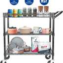 WDT 990Lbs Capacity Heavy Duty Rolling Utility Cart, NSF Rolling Carts with Wheels,Commercial Grade Metal Cart with Handle Bar & Shelf Liner,Trolley Serving Cart for Restaurant,Kitchen,Black