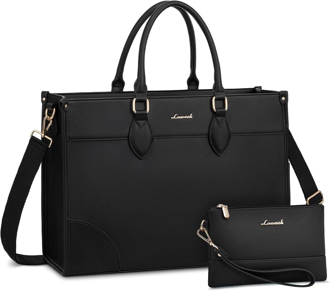 LOVEVOOK Laptop Bag for Women 17 lnch,Waterproof Laptops Tote Bags for Womens,Professional Work Bags for Women with Cup Holder,Large Laptop Purse Computer Briefcase Office Teacher Clutch Bag,2 PCS