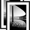 PEALSN 20x28 Picture Frame Set of 2, Display Pictures 16 x 24 with Mat or 20 x 28 without Mat for Wall Mounting Display, Poster Frames, Black