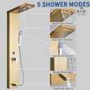 Shower Panel Tower System 5-in-1 Shower Panel Tower with Powerful Body Massage, Rainfall, Waterfall,Handheld and Tub Spout, Stainless Steel Shower Column - Brushed Gold