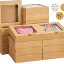 Kootek 24pcs Cookie Boxes with Window, 10 x 10 x 2.5 Inches Treat Pastry Bakery Boxes for Dessert, Chocolate Covered Strawberries, Cupcakes, Donuts, Baked Goods (Brown)
