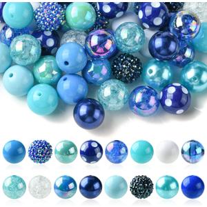 DanLingJewelry 50Pcs Random Blue Series 20mm Acrylic Round Beads Chunky Bubblegum Beads Large Ball Beads for Jewelry Bracelets Making