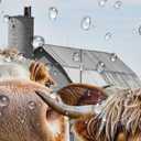 Funny Highland Cow Shower Curtain, Rustic Cute Bull Cattle Barn Door Decor Bath Curtain, Farmhouse Farm Animal Bathroom Accessories with Hooks 69X 72 Inch