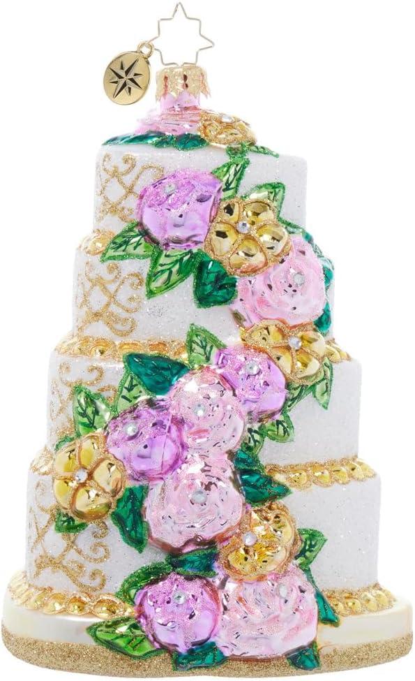 Christopher Radko Hand-Crafted European Glass Christmas Tree Decorative Ornament, Heart Shaped Wedding Cake