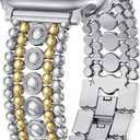 Minyee Compatible with Apple Watch Band 42/46/38/40/41/44/45/49mm Women, Dressy Pretty Stainless Steel Metal Strap Fancy Studded Designer Link Bracelet for iWatch Series 11 10 9 8 7 6 5 4 SE/Ultra 3 (Silver/Gold)