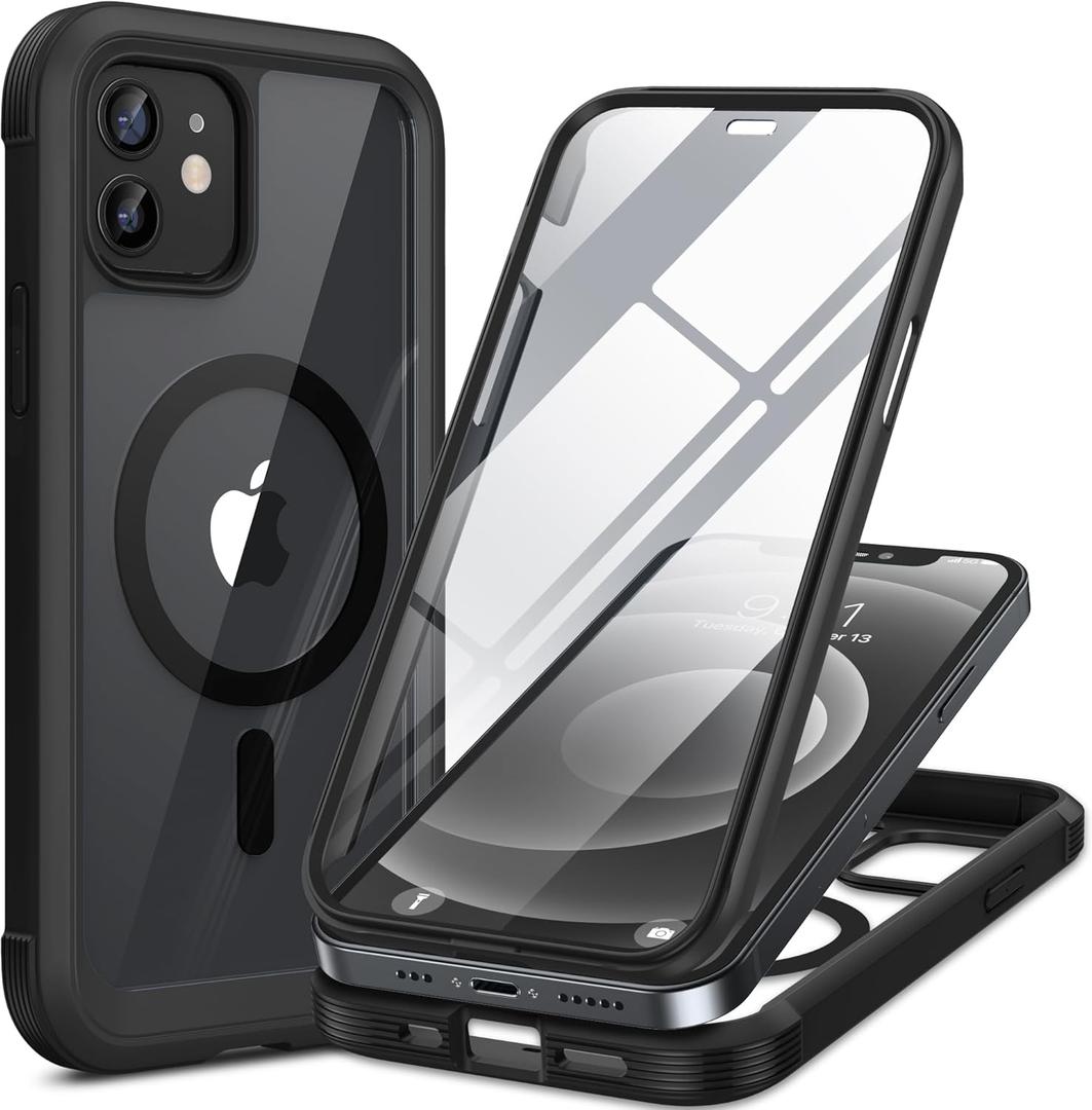 Miracase Magnetic for iPhone 12 mini Case, [360 Full-Body Protection & Complete Camera Guard], Drop & Scratch-Resistant, Shockproof, Stylish Clear iPhone Case, iPhone 12 mini Cover, Black