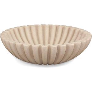 Ruffle Decorative Bowl, Large Fruit Bowl for Kitchen Counter, Stylish Key Bowl for Entry Table, Handcrafted Home Decor Display bowl, Artificial Stone Beige