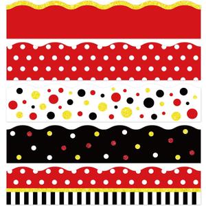 79Ft Cartoon Mouse Bulletin Board Borders Red Yellow Black Dot Bulletin Board Decorations Mouse Color Trim Border Decor Cartoon Mouses Border Stickers for Back to School Classroom Party Wall Decor