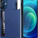 JETech Wallet Case for iPhone 12/12 Pro 6.1-Inch with Card Holder, Dual Layer Shockproof Protective Phone Cover, Sliding Hidden Slot (Blue)