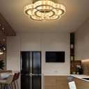 Flashing God W16'' Modern Gold Chandeliers for Living Room Crystal Ceiling Light Fixtures LED Flush Mount Light for Foyer Hallwey Bedrooms Dining Room Dimmable 2700k-6000k