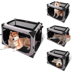 Dog Crate,30x21x21 Inch Large Dog Crate for Large or Medium Dogs, Portable and Foldable Design of Dog Cage, Perfect for Travel or Home Use, Dog Kennel with 3-Door and Durable Mesh Windows, Light Grey