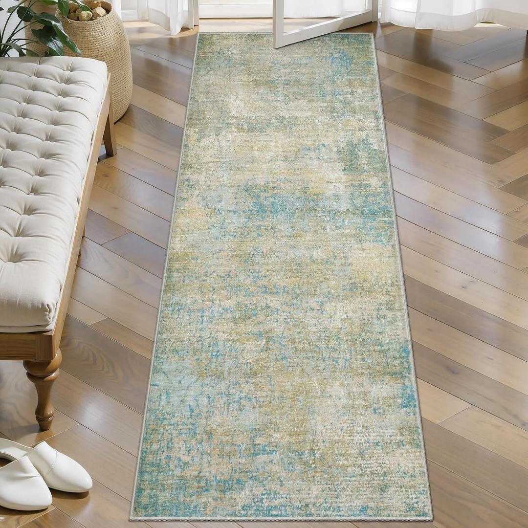 Tangsoo Modern 2x5 Washable Runner Rug, Abstract Runner Rug Non Slip