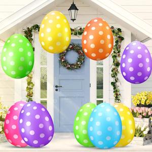12 Pack 16 Inch Easter Inflatable Eggs Outdoor Decorations Yard Lawn Decor Kids Toys Bunny Colorful Eggs Inflatable Ornaments for Garden, Party