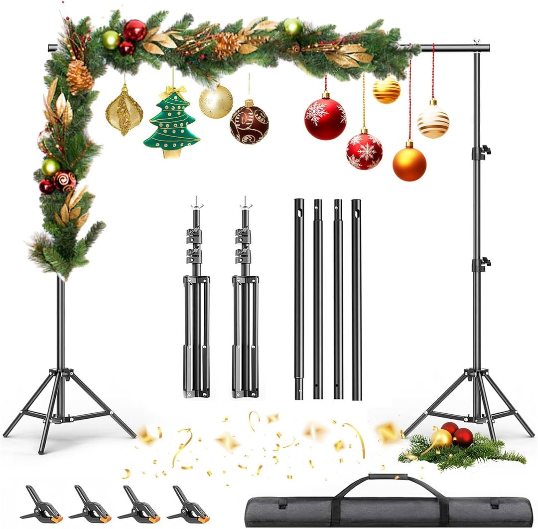 Backdrop Stand 6.5 x 6.5 FT, Adjustable Photography Backdrop Support System Kit with 4 Clamps and Carrying Bag for Parties, Wedding, Photography, Festival Decoration