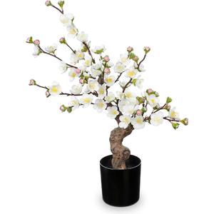 Faux Cherry Blossom Decor White Silk Flowers Arrangement 17.3" Small Cherry Blossom Flowers Tree Realistic Artificial Flowers with Vase Pot Fake Flowers for Home Office Table Centerpiece Wedding Decor
