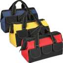 Sanwuta 3 Pack Tool Bag for Men with Waterproof Hard Bottom, Heavy Duty Tool Bag Wide Mouth Tote for Various Instrument, Electrician Carpenter Mechanic(16 Inch,Blue, Red, Yellow)