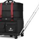 Expandable Foldable Luggage Bag with Telescoping Handle Collapsible Suitcase with Removable Wheels Rolling Travel Duffel Bag for Men Women (Medium, BLACK)