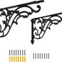 14''x8.5'' Decorative Shelf Brackets,2 Pack Cast Iron Shelf Supply,14 Inch Large Antique Black Corbesl,Screws Anchors Included