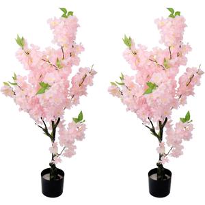 2 Pack Artificial Cherry Blossom Tree, 36" Fake Cherry Plants Indoor Decor, Faux Pink Sakura Flowers for Home, Living Room, Office, Outdoor Decor