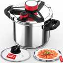18/8 Stainless Steel Pressure Cooker 8 Qt, [One-Hand Locking] Pressure Cooker,[3-In-1] Olla de Presion, Induction,Gas Stovetop Compatible, Includes Glass Lid & Steamer Rack