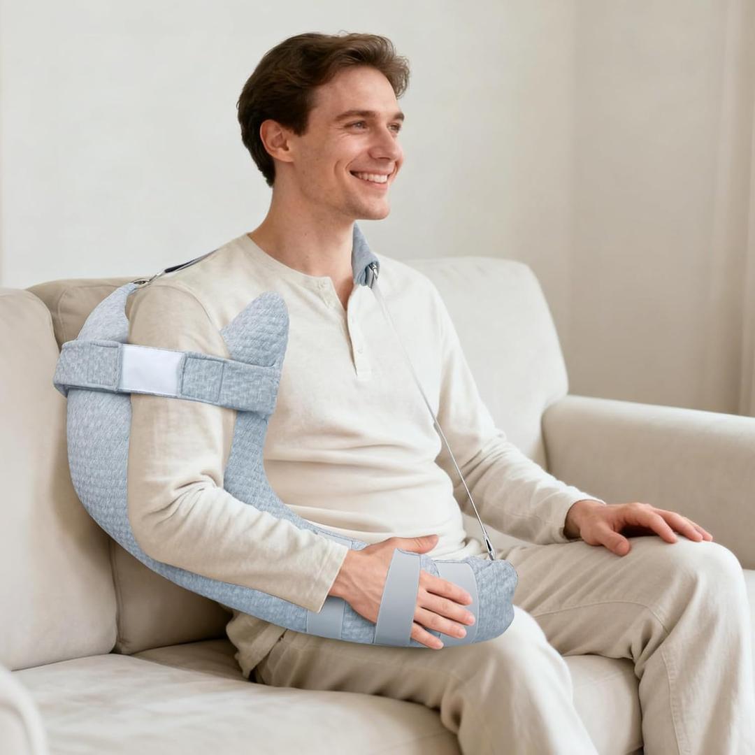 Rotator Cuff Pillow, Removable Shoulder Support Pillow for Frozen Shoulder Relief, Post Arm Surgery Recovery Supplies, Broken Arm Cushion for Pain Relief and Side Sleeping, Light Gray