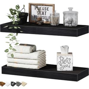 QEEIG Bathroom Floating Shelves for Wall  15.7" Wall Mounted Shelf Over Toilet Farmhouse Home Decor Display Bookshelf Small 15.7 x 6.7 inch Set of 2, Black (00840B)