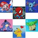 LWZAYS 6 Pack 5D Cartoon Diamond Painting Kits for Kids Beginners, Diamond Art Kit for Kids Ages 8-12, Mosaic DIY Full Round Drill Big Gem Art for Kid, Home Wall Decoration 6X6 inch