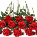 Kisflower 12 Pcs Red Roses Artificial Flowers with Stems Silk Roses Fake Rose Realistic Flower Bouquet for Wedding Party Office Home Decor (Red)