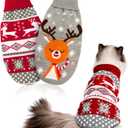 HYLYUN Cat Christmas Sweaters 2 Packs, Puppy Christmas Sweater Pet Reindeer Snowflake Sweaters for Kittys and Small Dogs S
