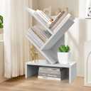 Godferyxin Desktop Bookshelf with Drawer – Compact Book Holder for Small Spaces, White Mini Bookcase for Office, CDs, and Decorative Items, Fits Bedroom Desk