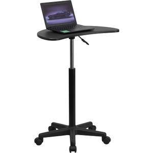 Flash Furniture Eve Sit to Stand Mobile Laptop Desk/Speaker's Lectern with Wheels, Modern Height-Adjustable Portable Standing Computer Desk, Black, Set of 1