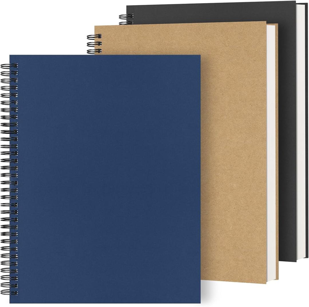Dynta 3Packs Large Spiral Notebooks 8.5 "x 11" Lined College Ruled Journals for Work, School, Good for Students and Office, 160 Pages/80 Sheets with 100 GSM Lined Paper(3 Colors) (Brown,Black,Blue)