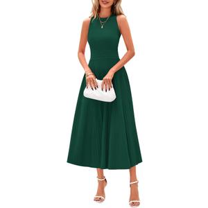 PRETTYGARDEN Spring Casual Dresses for Women 2026 Summer Business Work Midi Sleeveless A Line Pleated Cocktail Dress (Green, XXL)