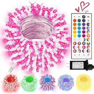 LitHome Color Changing Christmas String Lights Connectable, 35 Colors 66Ft 200 LED Christmas Lights Outdoor with Remote, Plug in Valentine's Day String Light for Xmas Tree Indoor Easter Decoration (Clear Wire)