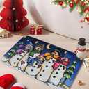 Quimoy Christmas Snowman Bath Mat, Flannel Christmas Bathroom Rugs with Non Slip PVC Backing, Washable Blue Snowman Family Bath Rug for Xmas Winter Bathroom Decor