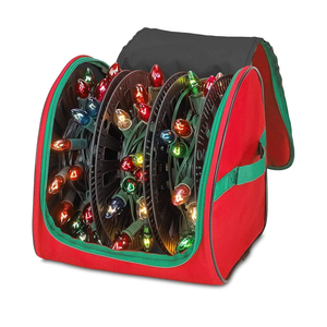 HOLDN’ STORAGE Premium Christmas Light Storage Bag – Heavy Duty Tear Proof 600D/Inside PVC Material with Reinforced Handles - 3 Reels Stores up to 375 Ft of Mini Tree Lights & Extension Cords Red