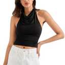SUUKSESS Women Halter Backless Tank Tops Sexy Cowl Neck Summer Going Out Cami Tops, XL
