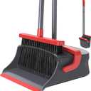 Broom with Dustpan Combo Set, Long Handle Upright Standing Self-Cleaning Broom and Dustpan Set for Pet Hair & Dust Cleanup, Indoor Outdoor Use for Home, Kitchen, Office, Red & Gray