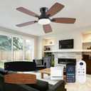 NKPU 42inch Ceiling Fans with Lights, Low Profile Ceiling Fan with Light and Remote/APP Control, DC Reversible Motor, Noiseless, Flush Mount, Brown Ceiling Fan for Bedroom Indoor/Outdoor Use