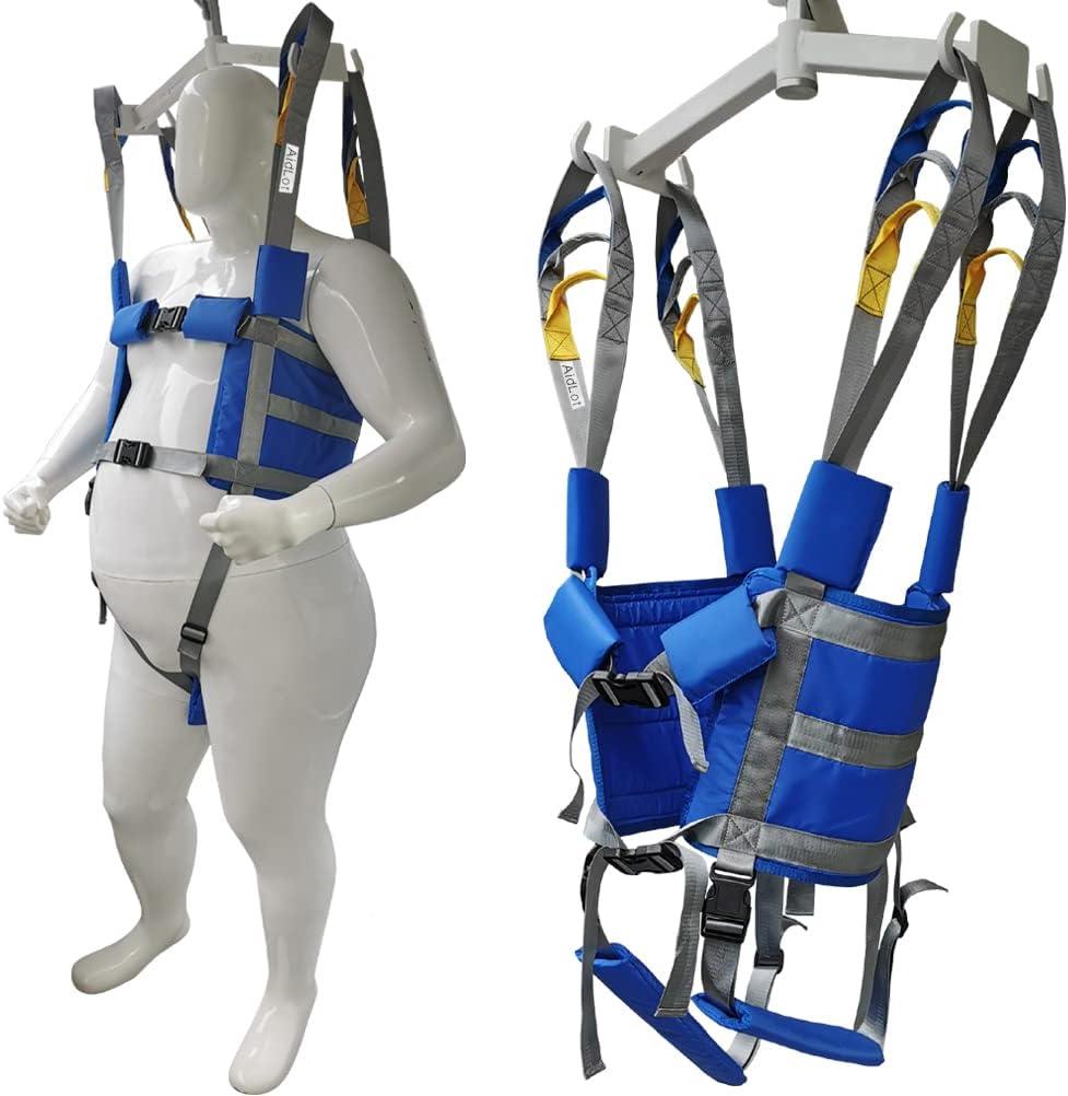 Patient Lift Aid Sling Assist Elederly Senior Transfer Belt Sit Stand Walk Straps Harness Fold Up Full Body Support Leg Excisers Blue
