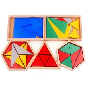 Montessori Wood Math Geometry Shape Teaching Aids Constructive Triangles Rectangular Pentagon 5 Sets Early Preschool Educational Toys