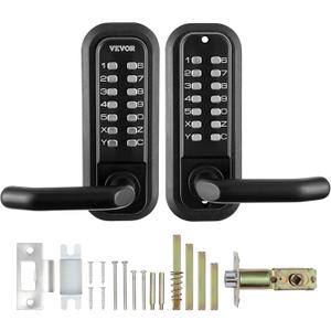 VEVOR Mechanical Keyless Entry Door Lock, 14 Digit Keypad, Double-Sided Embedded Outdoor Gate Door Locks Set with Keypad and Handle, Water-Proof Zinc Alloy, Easy to Install, for Garden, Yard, Garage (Black)
