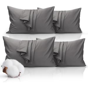 Queen Size Pillowcase Set - 500 Thread Count, 100% Cotton Sateen, 20" x 30" Set of 4 Pillow Covers, Cooling, Breathable, Soft for Ultimate Sleep Pillows Not Included Gray