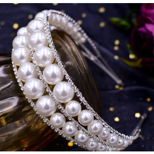 AW BRIDAL Pearl Hairband, Vintage Large Pearl Tiara Crown Bridal Headband Hair Accessories for Wedding (Silver, Big Pearl, 1 Count)