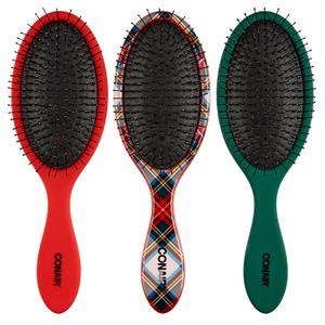 Conair Detangling Hair Brush Set 3 Pack, Use Wet and Dry and ideal for All Hair Types, Detangler Brushes for Women and girls, gifts for her, Tartan, Red, Green