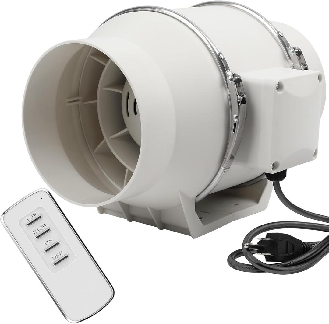 6 Inch Duct Fan, Inline Ventilation Exhaust Fan with Remote Control, 390 CFM Duct Intake Fan High Efficiency Air Fan for Duct Vent Bathroom, Kitchen, Grow Tent, Hydroponics, 3D Printer